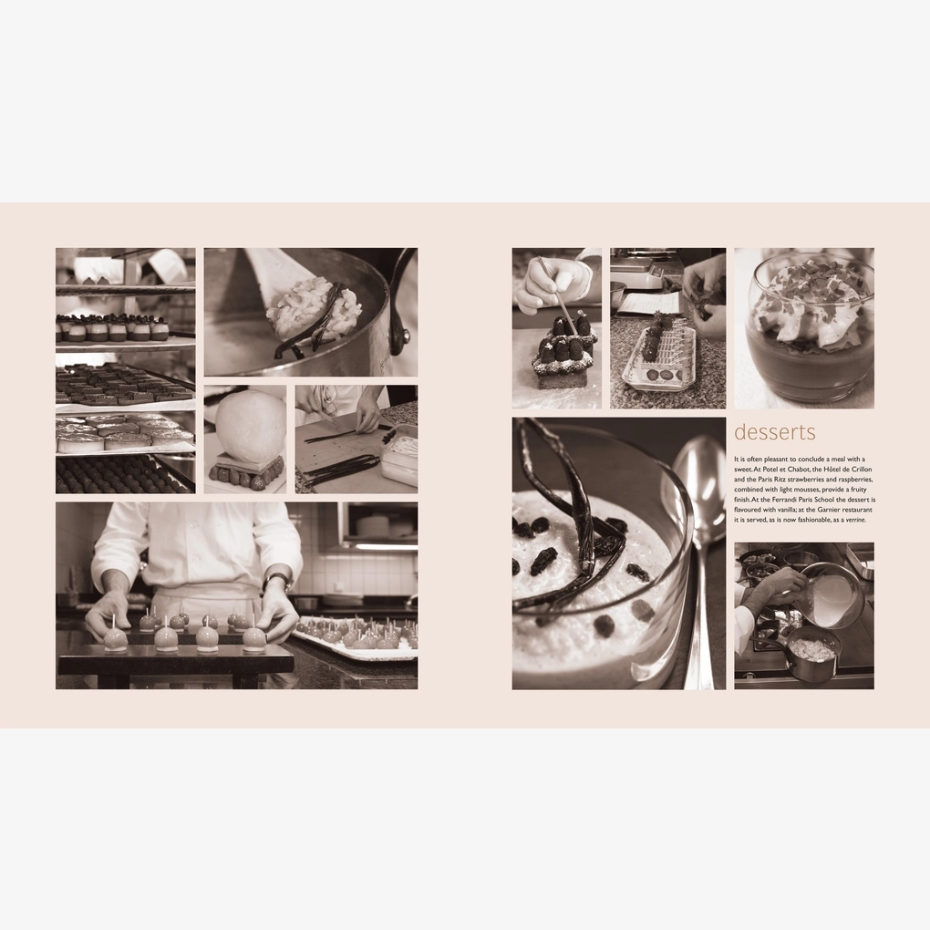 An interior spread with photographs of desserts.